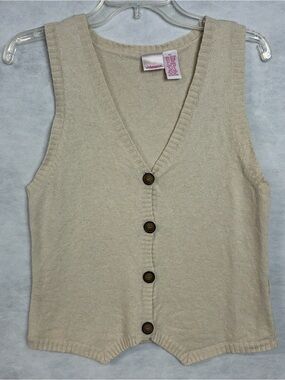 Xhilaration V-neck button-front sweater vest Womens Juniors XL Beige Y2K Flaw